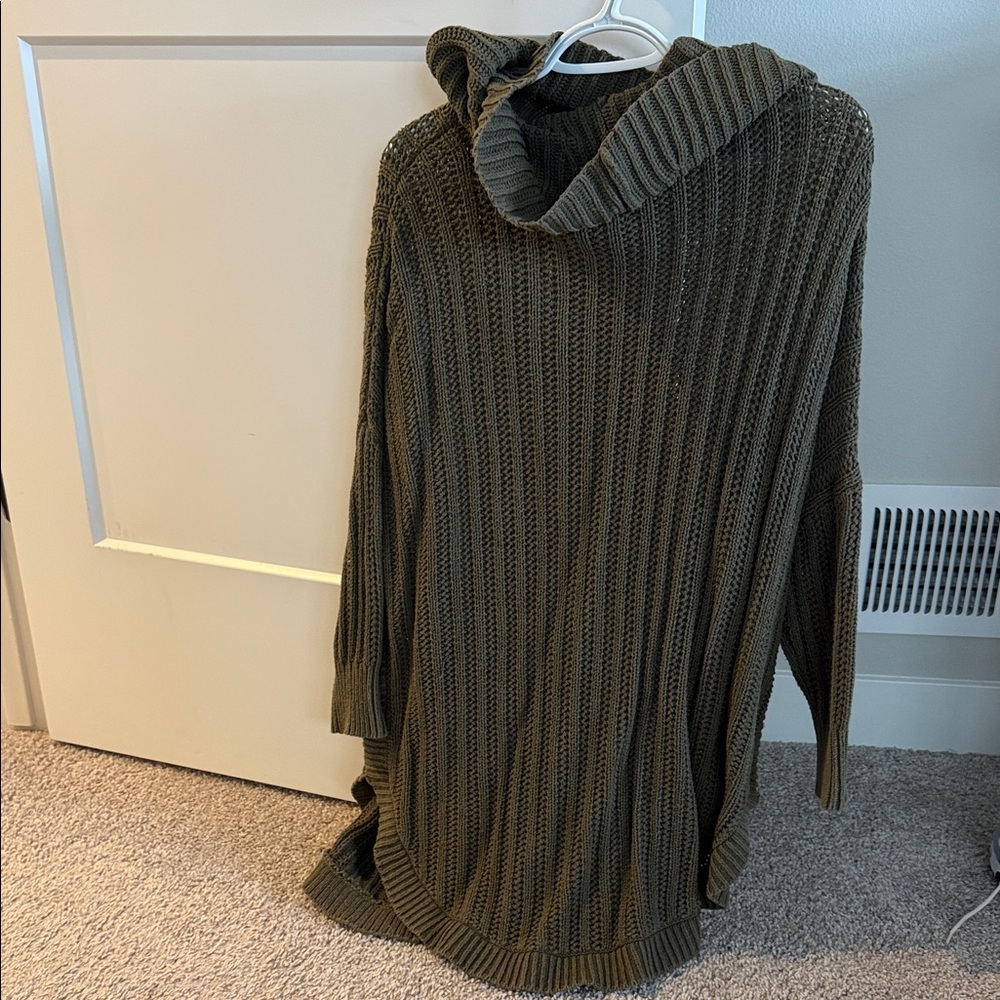 Express Olive Green Ribbed Cowl Neck Sweater